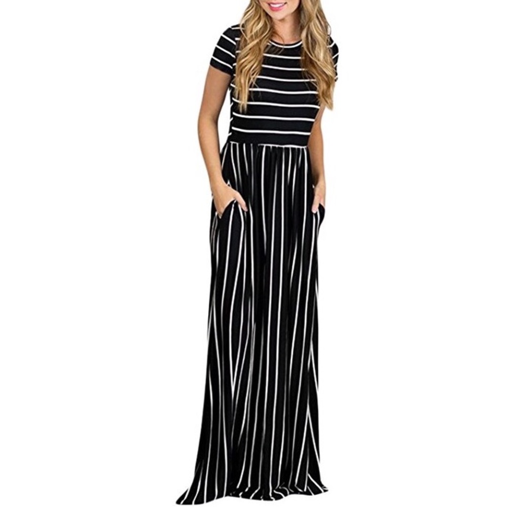 Striped short sleeve maxi dress with pockets